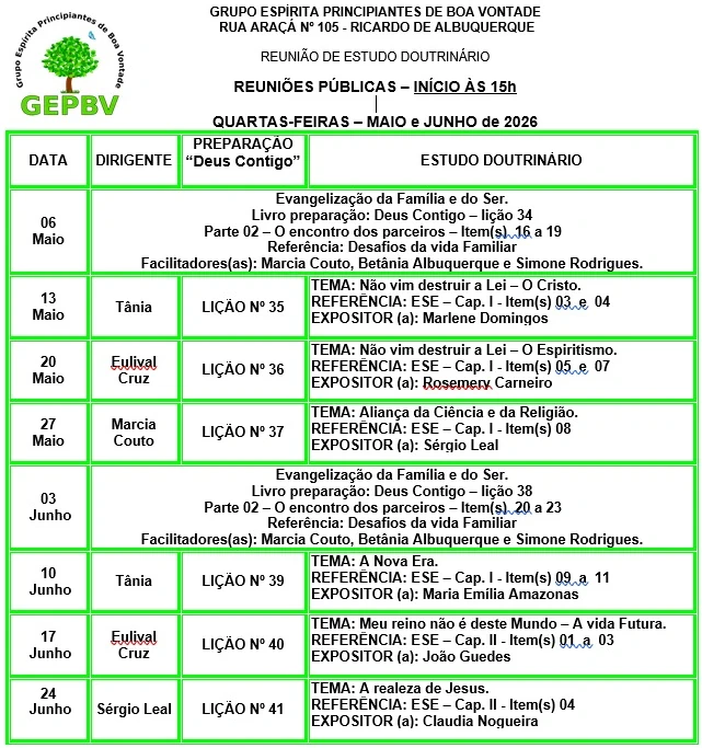 Reuniões Espíritas de Quarta Feira